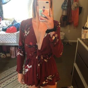Maroon floral romper